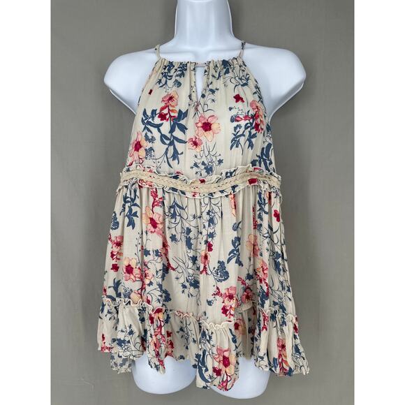 Altard State Top Womens Small Blue Floral Halter Boho Cottagecore Flowy Bohemian - Picture 1 of 7